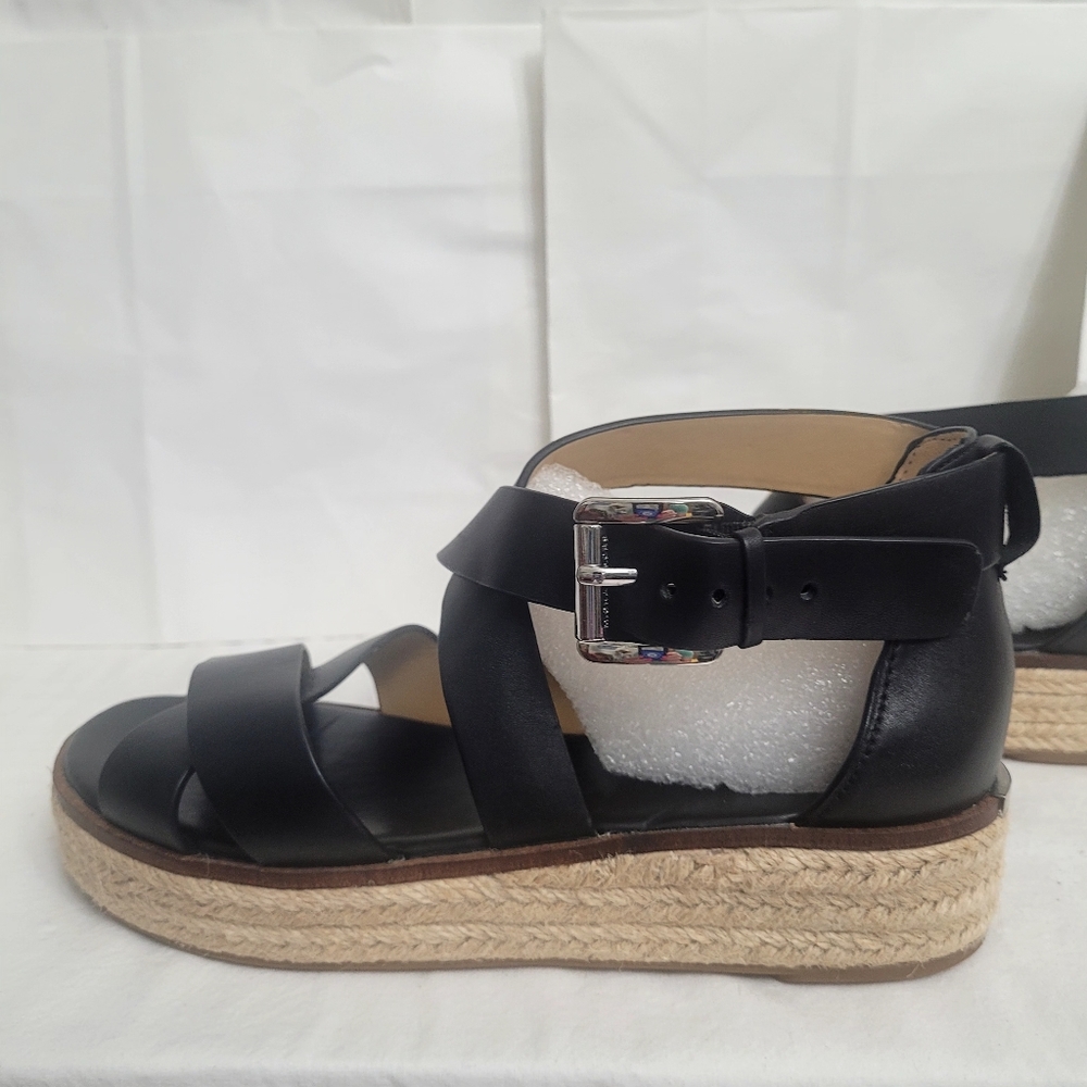 Michael Kors Black Leather Espadrille Sandals "Darby", Brand-new, Size 8.5 - Picture 4 of 14